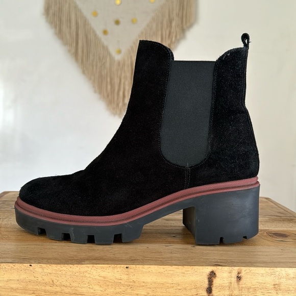 Antonia De Faria Tara Chelsea Black Suede Leather Lug Block Heel Boot Size 9 - Picture 6 of 14
